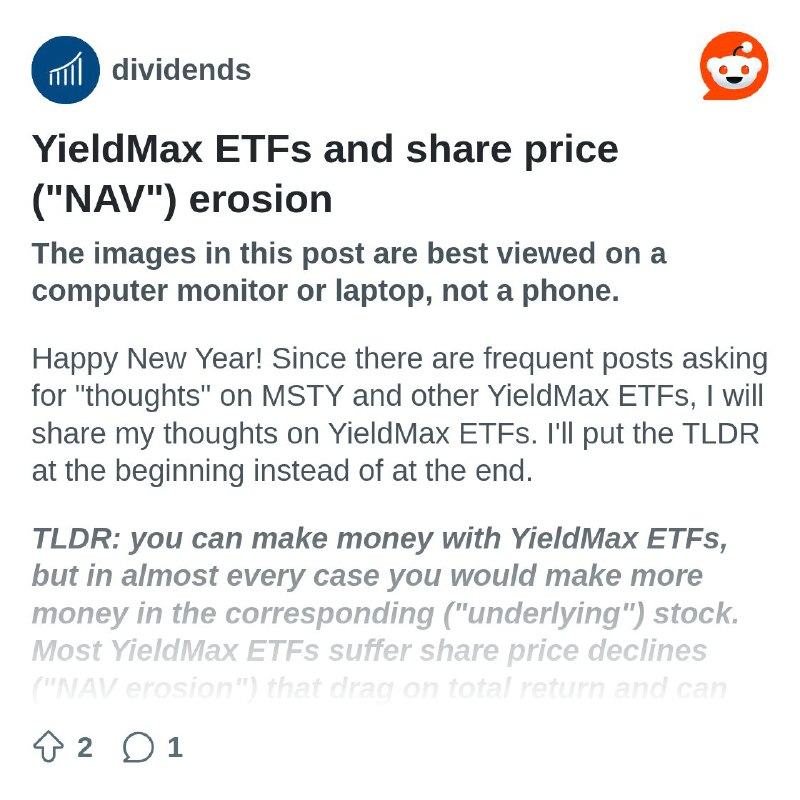 From the dividends community on Reddit: YieldMax ETFs and share price (